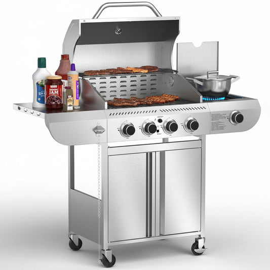 G41 Pro BBQ Grill,Heavy-Duty Stainless Steel Gas Grill, 4 Burner Gas Grill with Side Burner,42000 BTU Propane Grill for Outdoor Cooking,Barbecue,Garden and Patio Backyard