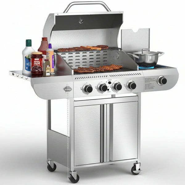 G41 Pro BBQ Grill,Heavy-Duty Stainless Steel Gas Grill, 4 Burner Gas Grill with Side Burner,42000 BTU Propane Grill for Outdoor Cooking,Barbecue,Garden and Patio Backyard