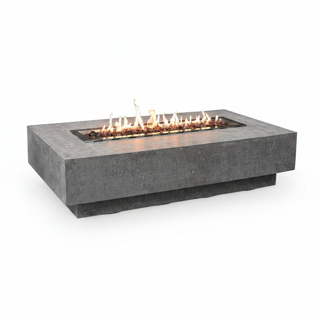 Hampton Fire Table Outdoor Fire Pit 56" X 32" Cast Concrete Firepit Includes Lava Rocks 45,000 Btus Outdoor Fireplace for Patio Furniture Set, Deck, Porch, Outdoor Heater - Liquid Propane