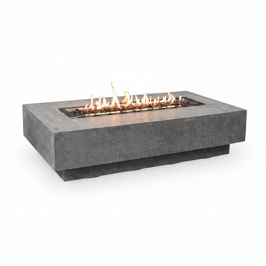 Hampton Fire Table Outdoor Fire Pit 56" X 32" Cast Concrete Firepit Includes Lava Rocks 45,000 Btus Outdoor Fireplace for Patio Furniture Set, Deck, Porch, Outdoor Heater - Liquid Propane