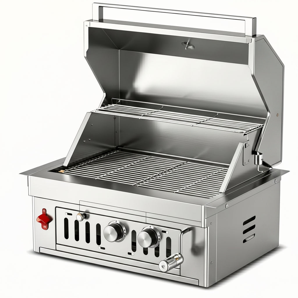 27-IN Premium Portable 304 Stainless Steel Built-In Charcoal Grill with Adjustable Charcoal Tray, Large Front Access Door, and Side Vents, Ideal for Outdoor Family BBQ Gatherings