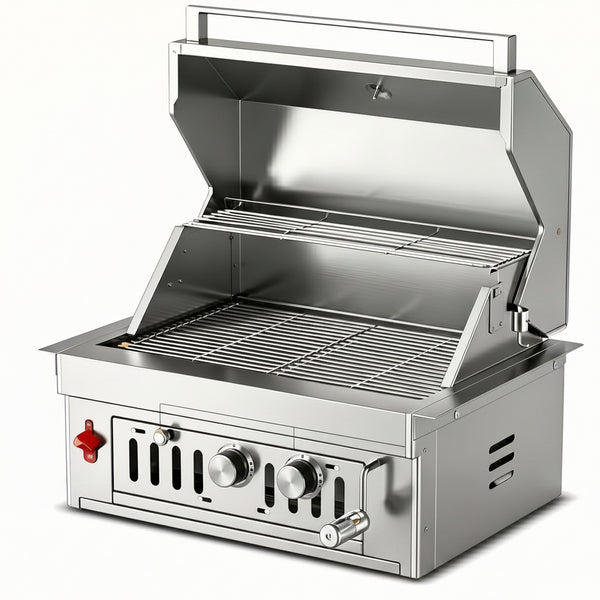 27-IN Premium Portable 304 Stainless Steel Built-In Charcoal Grill with Adjustable Charcoal Tray, Large Front Access Door, and Side Vents, Ideal for Outdoor Family BBQ Gatherings