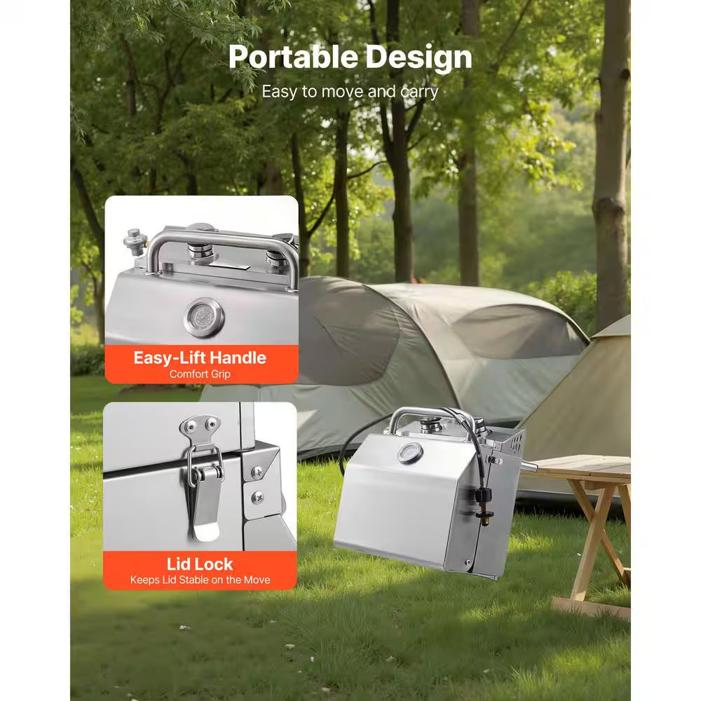 Tabletop Gas Grill, 2-Burner Portable Propane and Natural Gas Grill in Stainless Steel with Thermometer and Regulator