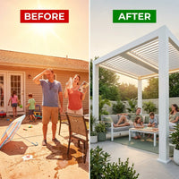 Louvered Pergola Modern White Pergola with Adjustable Roof for Deck Backyard Garden — Before & After