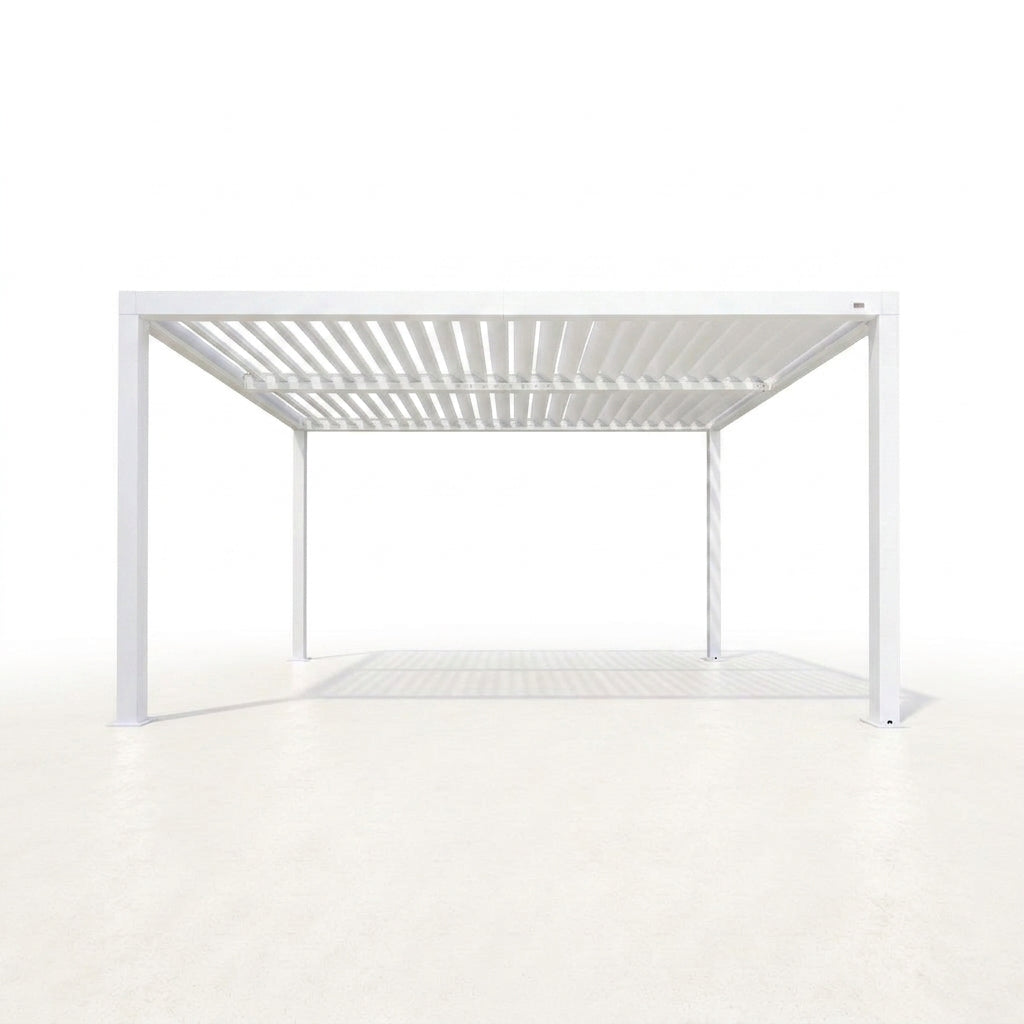 Louvered Pergola Modern White Pergola with Adjustable Roof for Deck Backyard Garden — Studio Shot