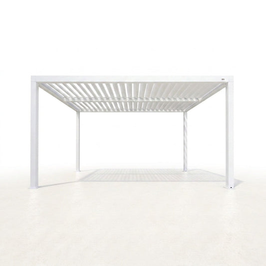 Louvered Pergola Modern White Pergola with Adjustable Roof for Deck Backyard Garden — Studio Shot