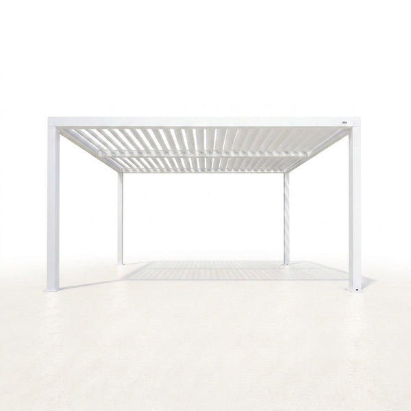 Louvered Pergola Modern White Pergola with Adjustable Roof for Deck Backyard Garden — Studio Shot