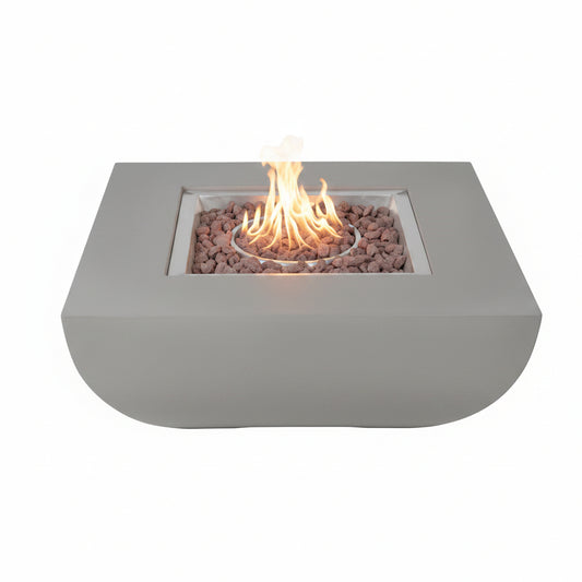 Westport 34 In. X 14 In. Grey round Concrete Propane Pit Table with Electronic Ignition Cover and Lava Rock